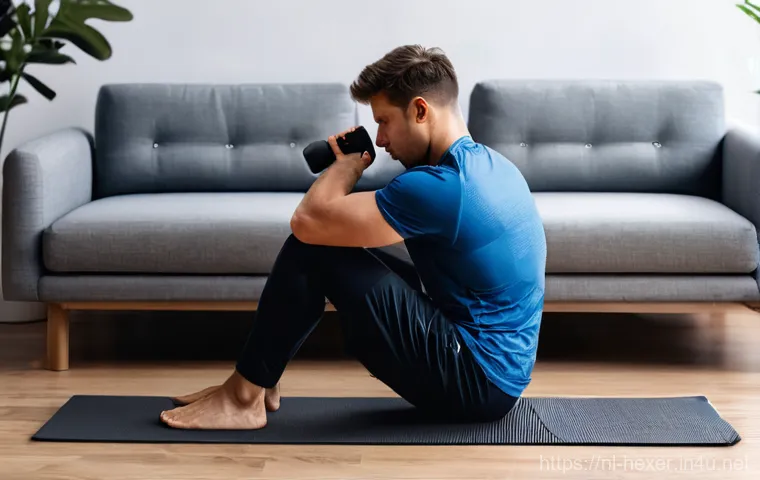 근육 회복을 돕는 마사지건 비교 - **Prompt 1 (Post-Workout Recovery):**
    A fit male cyclist in his late 20s, with short, neat hair,...