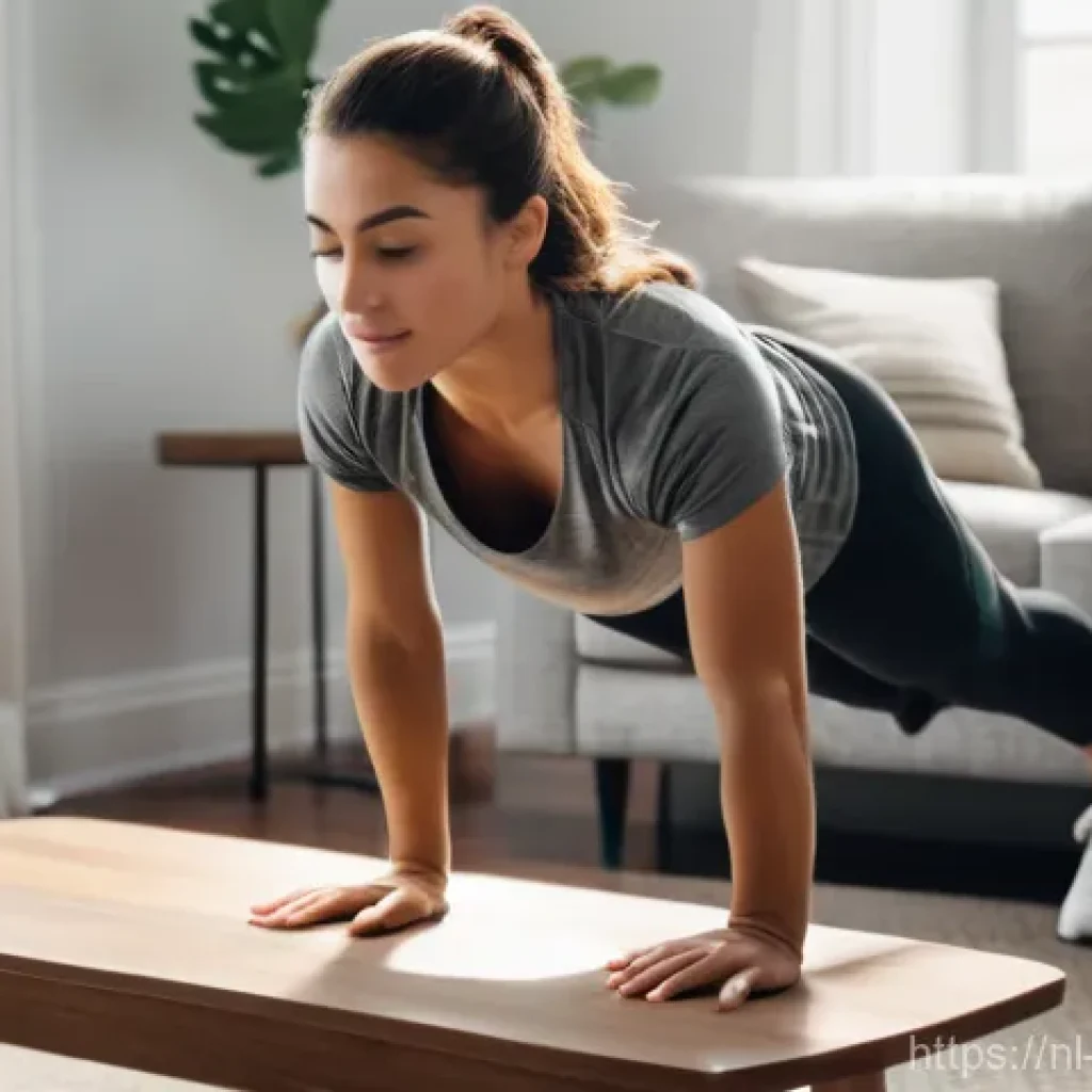 초보자를 위한 푸쉬업 보조 기구 추천 - A determined young adult, wearing comfortable, modest athletic shorts and a t-shirt, performs an inc...