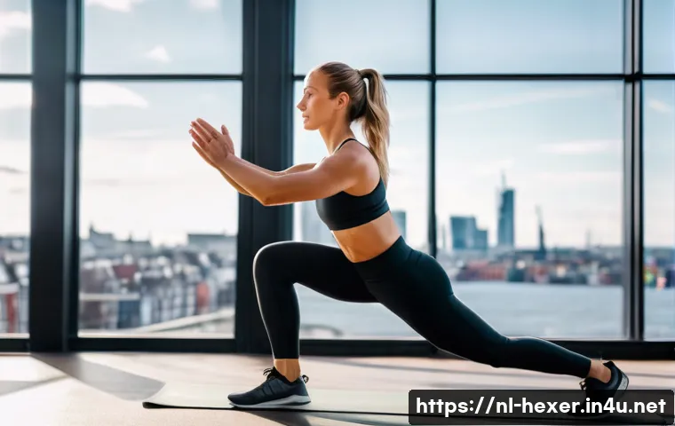 집에서 하는 버피 테스트 운동법 - A fit young Dutch woman performing a standard burpee exercise in a bright, modern gym with large win...