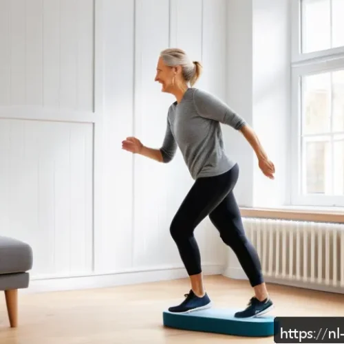 Home 30 스텝박스 활용 하체 순환운동 루틴 - A middle-aged Dutch woman performing stepbox exercises in a bright, cozy living room with natural li...