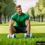 Home 17 폼롤러와 마사지건 비교 및 추천 - A fit Dutch man in sporty attire using a foam roller on his large thigh muscle outdoors in a green p...